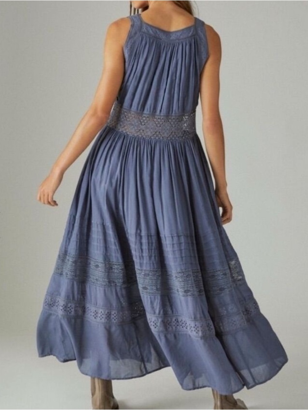 NWT Lucky Brand Nightshadow Navy Blue Eyelet-Trim Maxi Dress - Picture 11 of 11